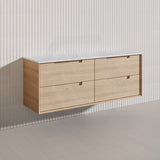 1500mm Aulic Ainsley Wall Hung Vanity Natural Timber Grains Mia Finish & Stone Top Bathroom Available