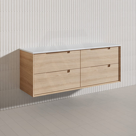1500mm Aulic Ainsley Wall Hung Vanity Natural Timber Grains Mia Finish & Stone Top Bathroom Available