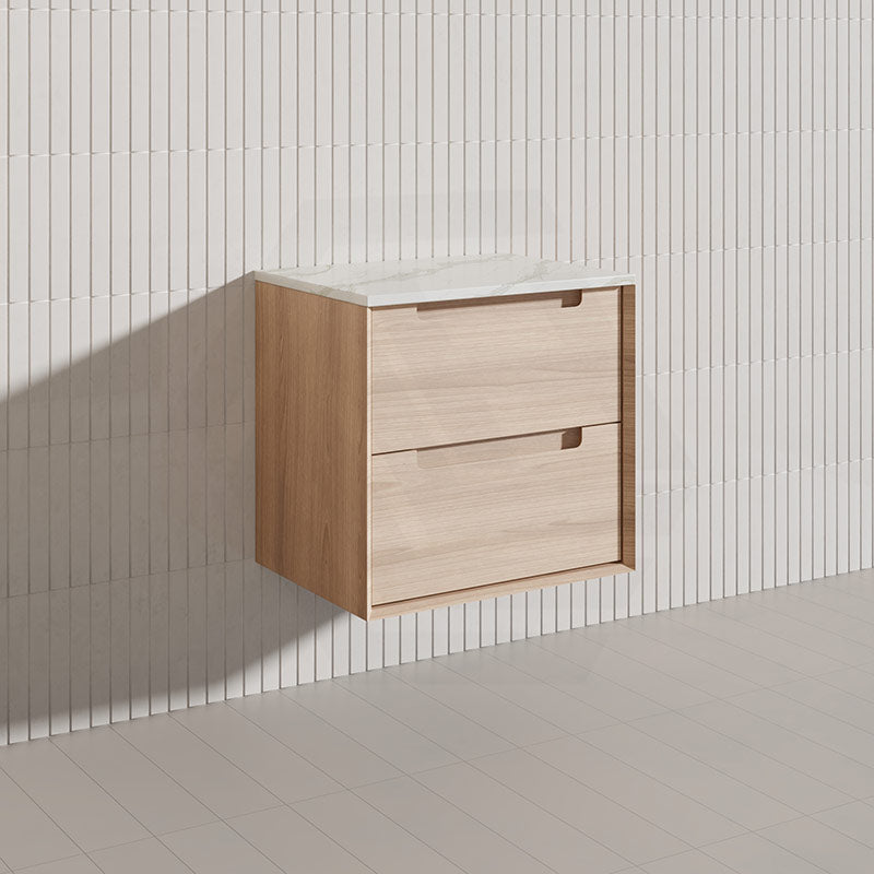 600mm Aulic Ainsley Wall Hung Vanity Natural Timber Grains Mia Finish & Stone Top Bathroom Available