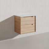 600mm Aulic Ainsley Wall Hung Vanity Natural Timber Grains Mia Finish & Stone Top Bathroom Available