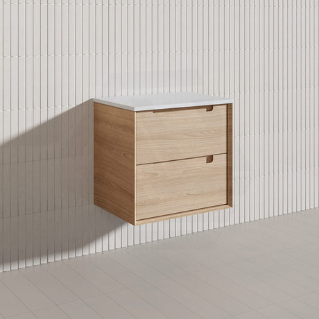 600mm Aulic Ainsley Wall Hung Vanity Natural Timber Grains Mia Finish & Stone Top Bathroom Available
