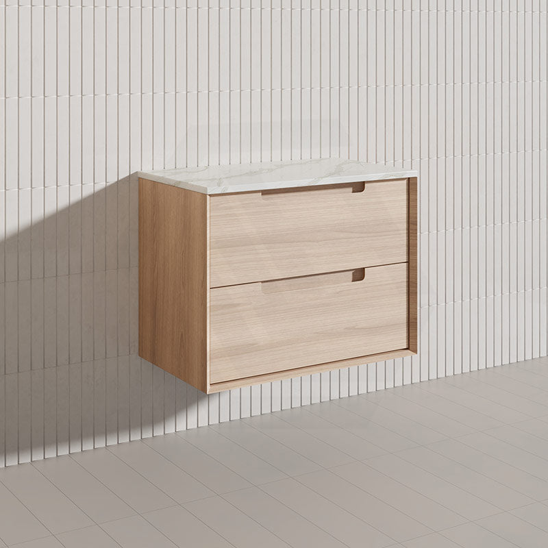 750mm Aulic Ainsley Wall Hung Vanity Natural Timber Grains Mia Finish & Stone Top Bathroom Available