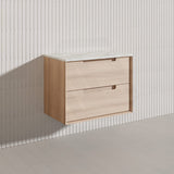750mm Aulic Ainsley Wall Hung Vanity Natural Timber Grains Mia Finish & Stone Top Bathroom Available