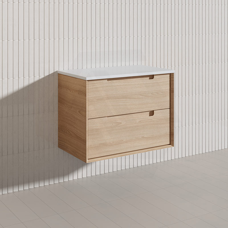 750mm Aulic Ainsley Wall Hung Vanity Natural Timber Grains Mia Finish & Stone Top Bathroom Available