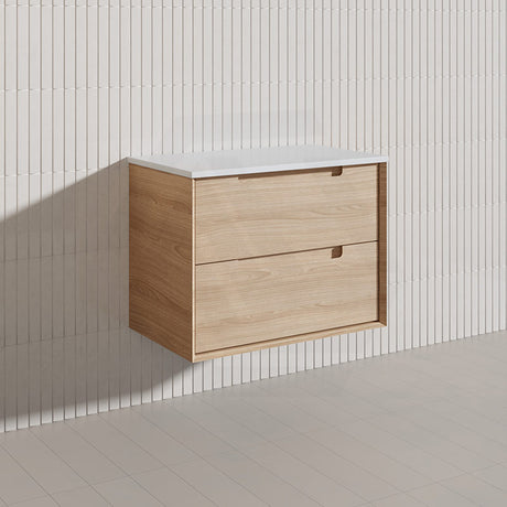 750mm Aulic Ainsley Wall Hung Vanity Natural Timber Grains Mia Finish & Stone Top Bathroom Available