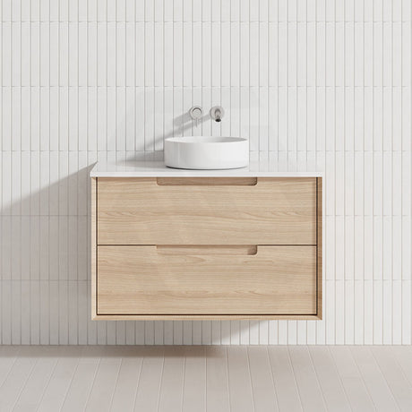 600-1500mm Aulic Ainsley Wall Hung Vanity Natural Timber Grains Mia Finish & Stone Top Bathroom Available