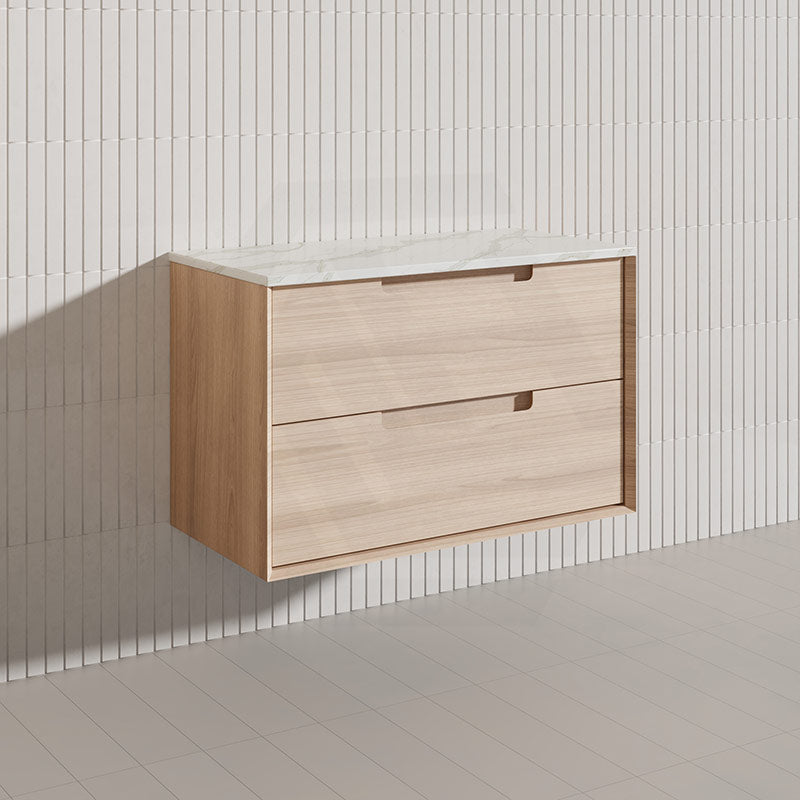 900mm Aulic Ainsley Wall Hung Vanity Natural Timber Grains Mia Finish & Stone Top Bathroom Available