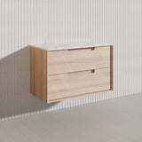 900mm Aulic Ainsley Wall Hung Vanity Natural Timber Grains Mia Finish & Stone Top Bathroom Available