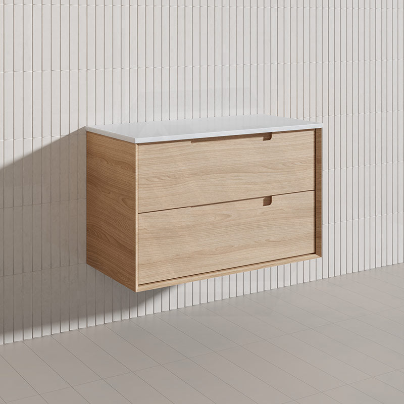 900mm Aulic Ainsley Wall Hung Vanity Natural Timber Grains Mia Finish & Stone Top Bathroom Available