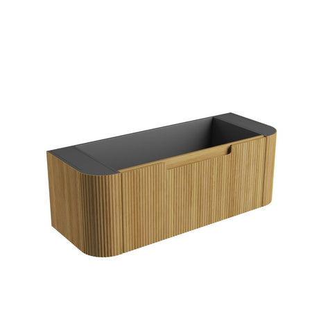 Aulic Varcelli Mono 750-1800mm Curved Warm Harvest Oak V-groove Wall Hung Vanity with Finger Pull Drawers