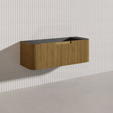 Aulic Varcelli Mono 1200mm Curved Warm Harvest Oak V-groove Wall Hung Vanity Single Bowl ONLY with Finger Pull Drawers