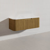 Aulic Varcelli Mono 1200mm Curved Warm Harvest Oak V-groove Wall Hung Vanity Single Bowl ONLY with Finger Pull Drawers
