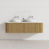 Aulic Varcelli Mono 750-1800mm Curved Warm Harvest Oak V-groove Wall Hung Vanity with Finger Pull Drawers