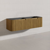 Aulic Varcelli Mono 1500mm Single/Double Bowls Curved Warm Harvest Oak V-groove Wall Hung Vanity with Finger Pull Drawers