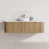 Aulic Varcelli Mono 750-1800mm Curved Warm Harvest Oak V-groove Wall Hung Vanity with Finger Pull Drawers