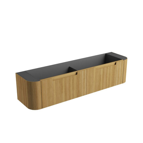 Aulic Varcelli Mono 750-1800mm Curved Warm Harvest Oak V-groove Wall Hung Vanity with Finger Pull Drawers