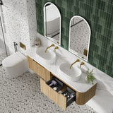 Aulic Varcelli Mono 750-1800mm Curved Warm Harvest Oak V-groove Wall Hung Vanity with Finger Pull Drawers