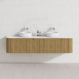 Aulic Varcelli Mono 750-1800mm Curved Warm Harvest Oak V-groove Wall Hung Vanity with Finger Pull Drawers