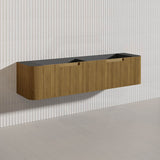 Aulic Varcelli Mono 1800mm Single/Double Bowls Curved Warm Harvest Oak V-groove Wall Hung Vanity with Finger Pull Drawers