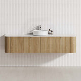 Aulic Varcelli Mono 750-1800mm Curved Warm Harvest Oak V-groove Wall Hung Vanity with Finger Pull Drawers