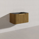 Aulic Varcelli Mono 750mm Curved Warm Harvest Oak V-groove Wall Hung Vanity with Finger Pull Drawers