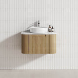 Aulic Varcelli Mono 750-1800mm Curved Warm Harvest Oak V-groove Wall Hung Vanity with Finger Pull Drawers