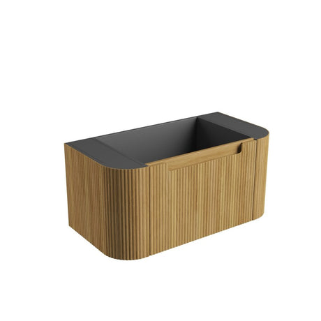 Aulic Varcelli Mono 750-1800mm Curved Warm Harvest Oak V-groove Wall Hung Vanity with Finger Pull Drawers