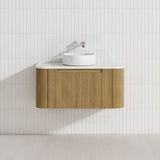 Aulic Varcelli Mono 750-1800mm Curved Warm Harvest Oak V-groove Wall Hung Vanity with Finger Pull Drawers
