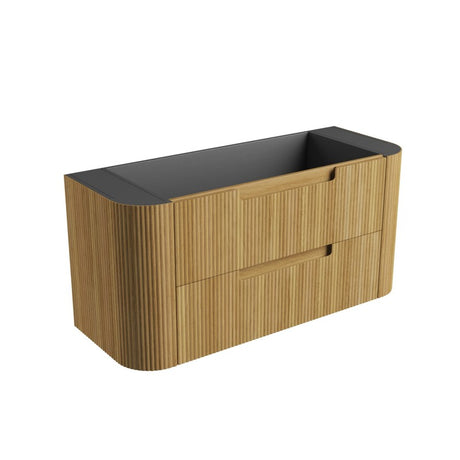 Aulic Varcelli Tier 750-1800mm Curved Ribbed Harvest Oak Wall Hung Vanity with Finger Pull Drawers