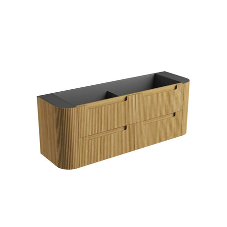 Aulic Varcelli Tier 750-1800mm Curved Ribbed Harvest Oak Wall Hung Vanity with Finger Pull Drawers