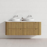Aulic Varcelli Tier 750-1800mm Curved Ribbed Harvest Oak Wall Hung Vanity with Finger Pull Drawers