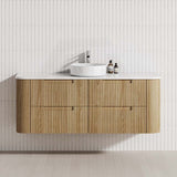 Aulic Varcelli Tier 750-1800mm Curved Ribbed Harvest Oak Wall Hung Vanity with Finger Pull Drawers