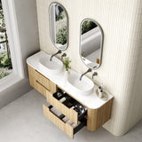 Aulic Varcelli Tier 750-1800mm Curved Ribbed Harvest Oak Wall Hung Vanity with Finger Pull Drawers