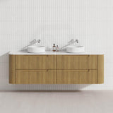 Aulic Varcelli Tier 750-1800mm Curved Ribbed Harvest Oak Wall Hung Vanity with Finger Pull Drawers