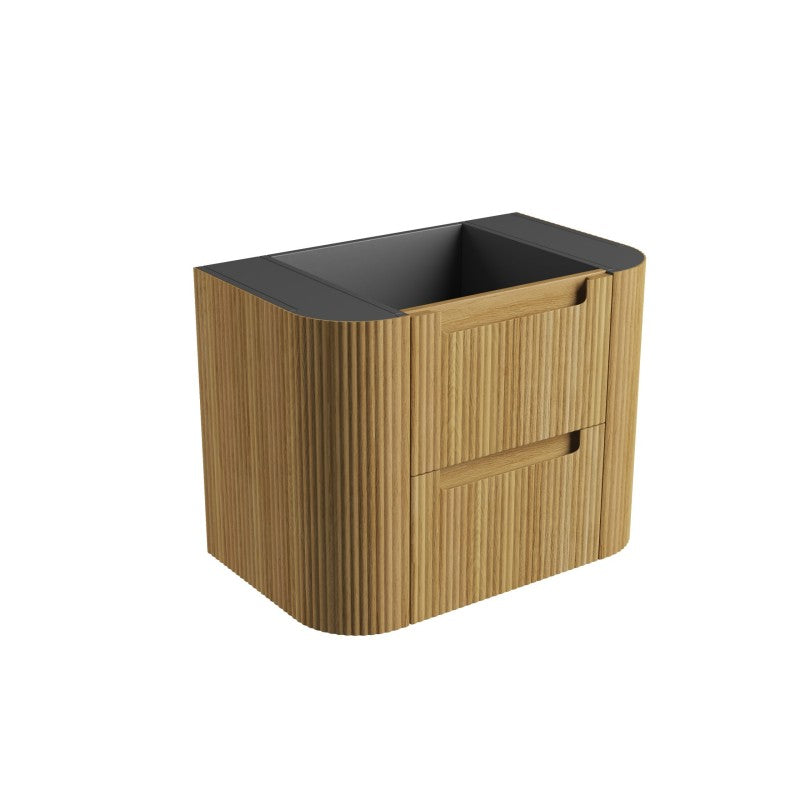 Aulic Varcelli Tier 750-1800mm Curved Ribbed Harvest Oak Wall Hung Vanity with Finger Pull Drawers