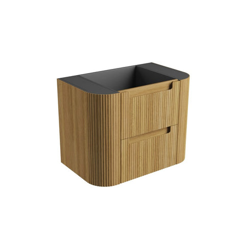 Aulic Varcelli Tier 750-1800mm Curved Ribbed Harvest Oak Wall Hung Vanity with Finger Pull Drawers