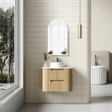 Aulic Varcelli Tier 750-1800mm Curved Ribbed Harvest Oak Wall Hung Vanity with Finger Pull Drawers