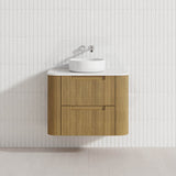 Aulic Varcelli Tier 750-1800mm Curved Ribbed Harvest Oak Wall Hung Vanity with Finger Pull Drawers