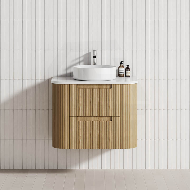 Aulic Varcelli Tier 750-1800mm Curved Ribbed Harvest Oak Wall Hung Vanity with Finger Pull Drawers