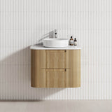Aulic Varcelli Tier 750-1800mm Curved Ribbed Harvest Oak Wall Hung Vanity with Finger Pull Drawers