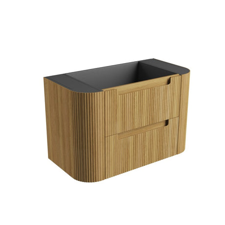 Aulic Varcelli Tier 750-1800mm Curved Ribbed Harvest Oak Wall Hung Vanity with Finger Pull Drawers
