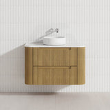 Aulic Varcelli Tier 750-1800mm Curved Ribbed Harvest Oak Wall Hung Vanity with Finger Pull Drawers