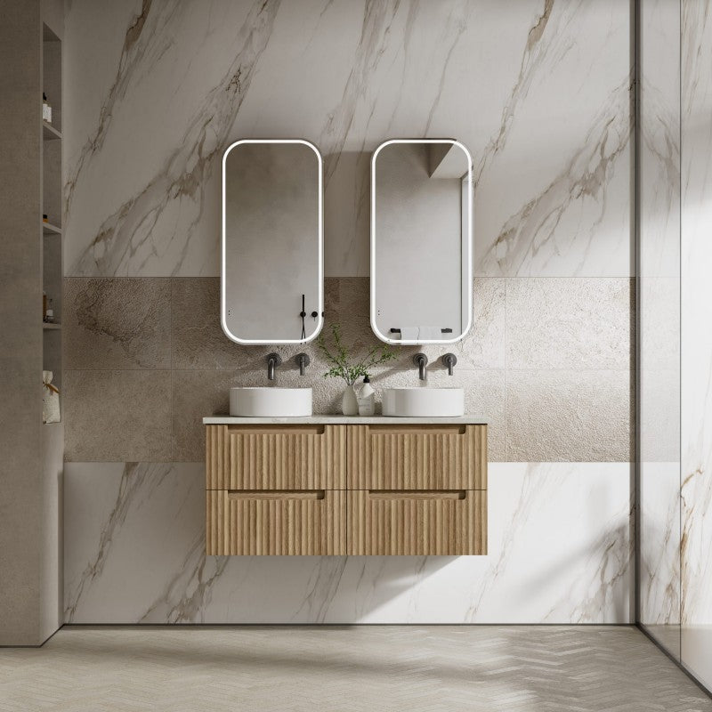 Aulic Lovina Tier 600-1800mm Harvest Oak Fluted Wall Hung Vanity with Finger Pull Drawers
