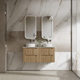 Aulic Lovina Tier 600-1800mm Harvest Oak Fluted Wall Hung Vanity with Finger Pull Drawers