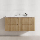 Aulic Lovina Tier 600-1800mm Harvest Oak Fluted Wall Hung Vanity with Finger Pull Drawers