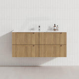 Aulic Lovina Tier 600-1800mm Harvest Oak Fluted Wall Hung Vanity with Finger Pull Drawers