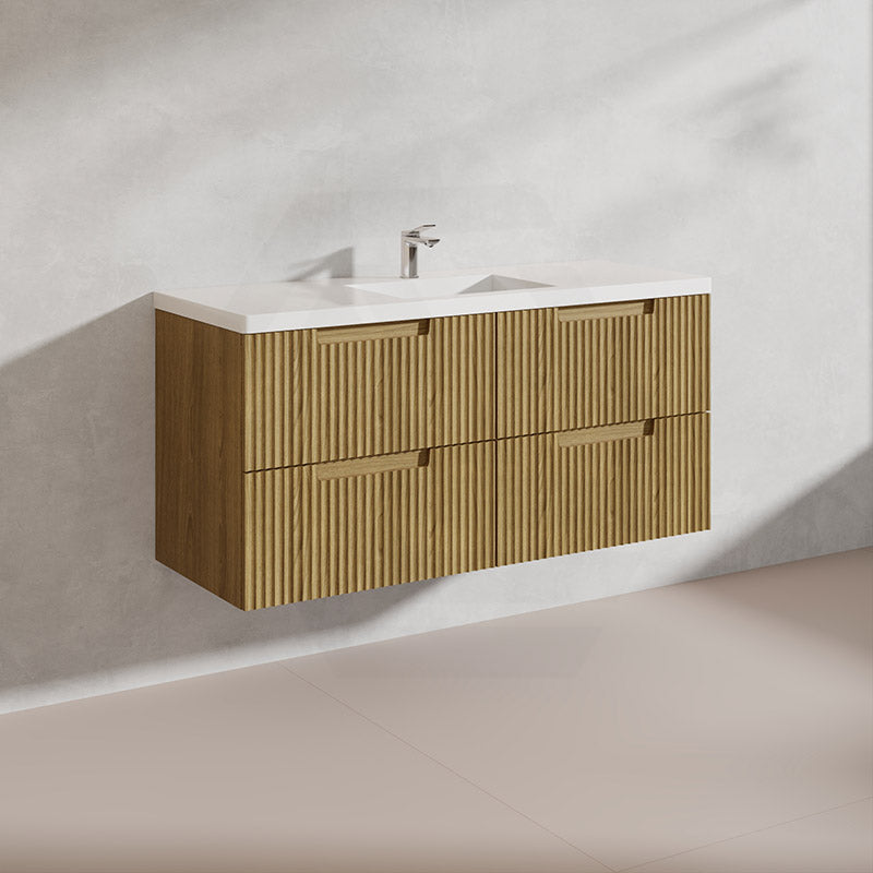 Aulic Lovina Tier 1200mm Harvest Oak Fluted Wall Hung Vanity with Finger Pull Drawers