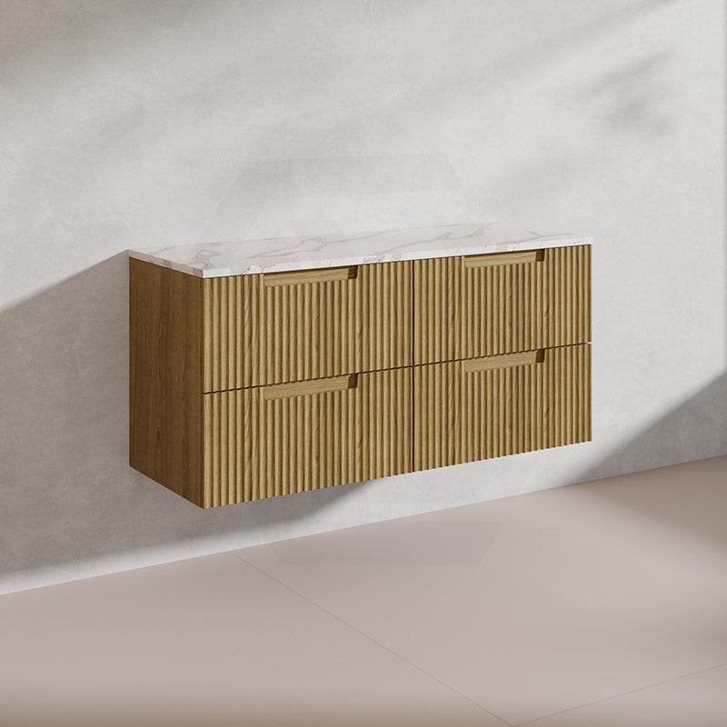 Aulic Lovina Tier 1200mm Harvest Oak Fluted Wall Hung Vanity with Finger Pull Drawers