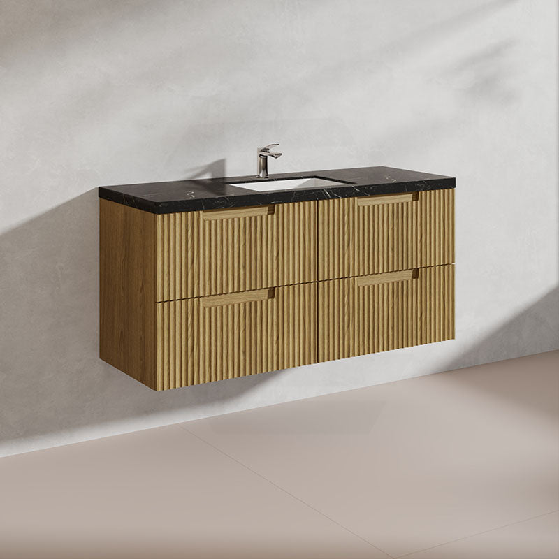 Aulic Lovina Tier 1200mm Harvest Oak Fluted Wall Hung Vanity with Finger Pull Drawers