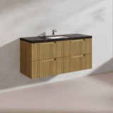 Aulic Lovina Tier 1200mm Harvest Oak Fluted Wall Hung Vanity with Finger Pull Drawers